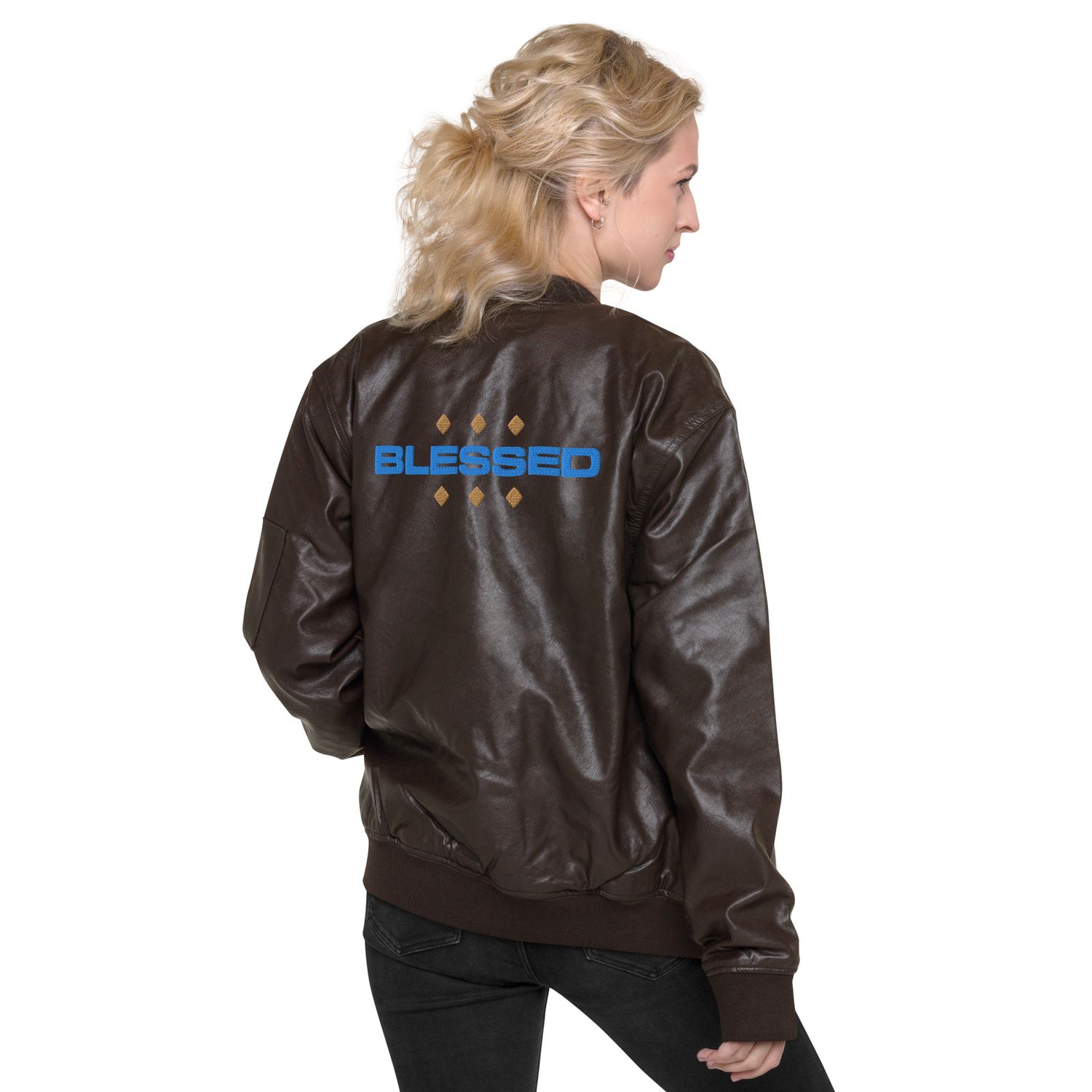 City Glory-Blessed Abstract Leather Bomber Jacket