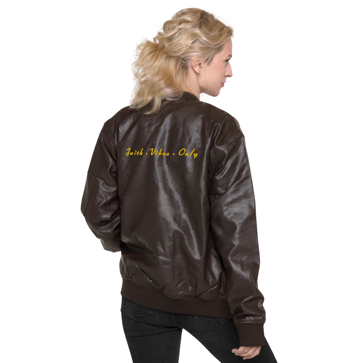 City Glory-Faith Abstract Leather Bomber Jacket