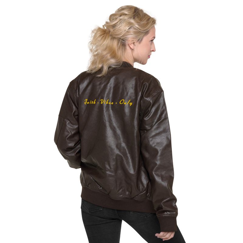 City Glory-Faith Abstract Leather Bomber Jacket
