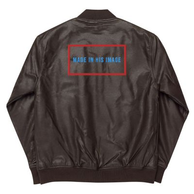 City Glory-Made In His Image Abstract (Brown plus sizes) Leather Bomber Jacket