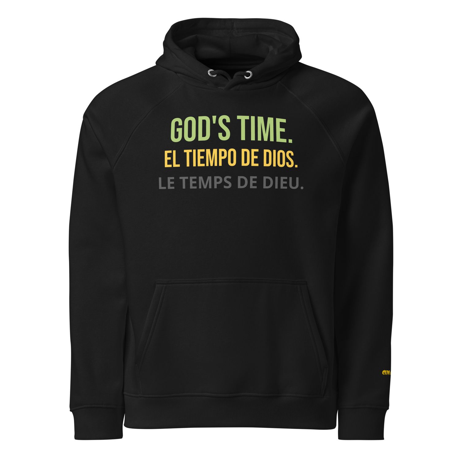 City Glory-God&#39;s Time Moments/Spanish/French (Unisex eco raglan hoodie)