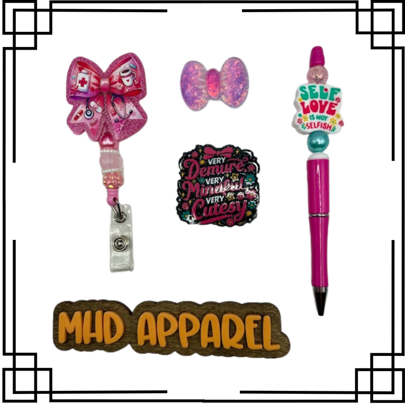 Pink Medical Bow Badge Reel &amp; Pen set