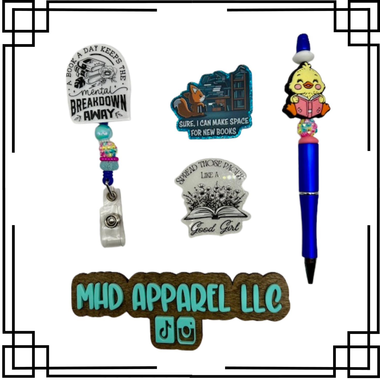Book Lover Badge Reel &amp; Pen Set
