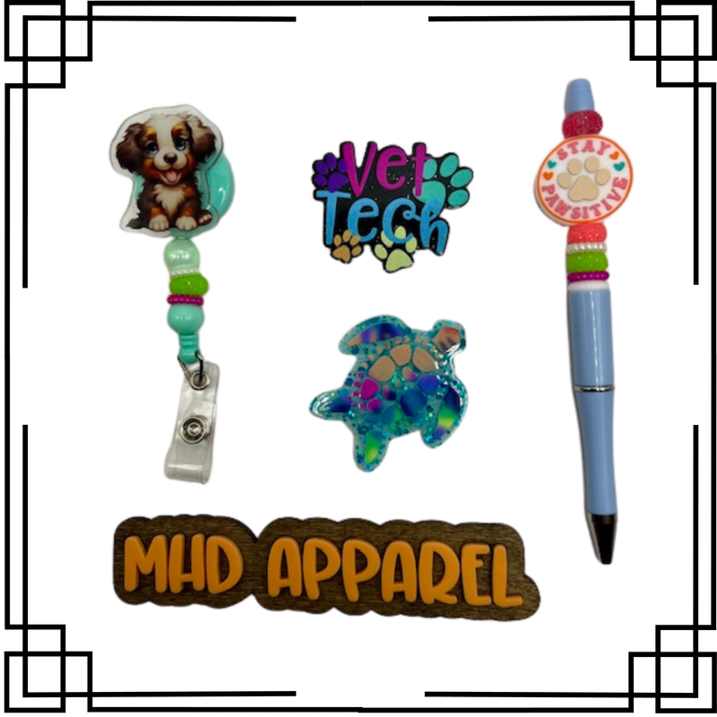 Vet Tech Badge Reel &amp; Pen Set