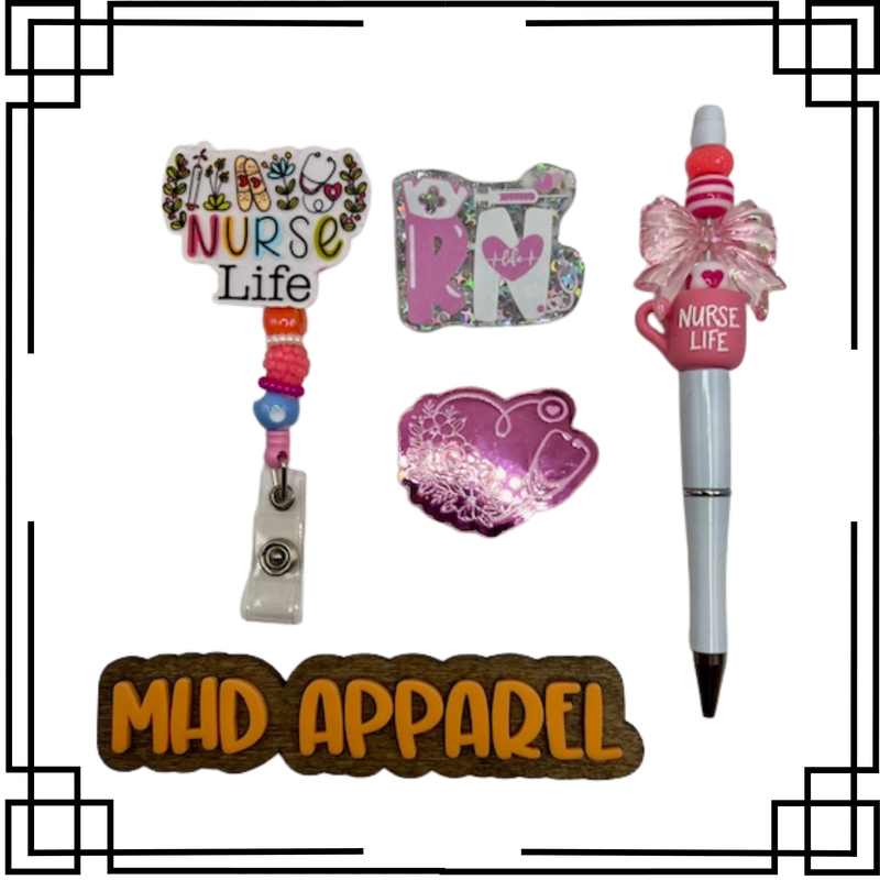 Floral Nurse Badge Reel &amp; Pen Set