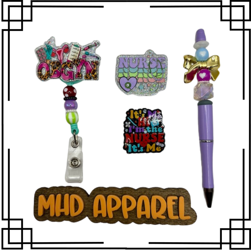 OBGYN Nurse Badge Reel &amp; Pen Set