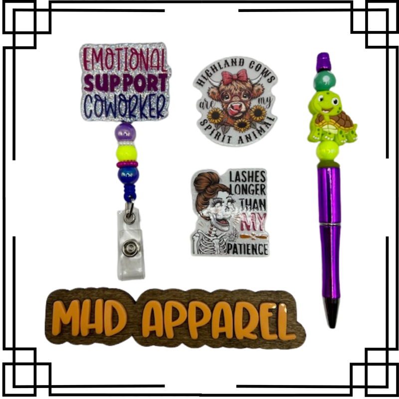 Emotional Support Co-worker Badge Reel &amp; Pen Set