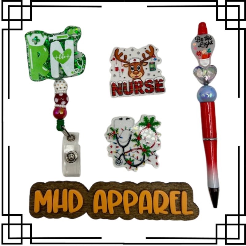 Christmas Nurse Badge Reel &amp; Pen Set