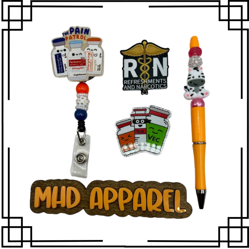 Pain Control Nurse Badge Reel &amp; Pen Set