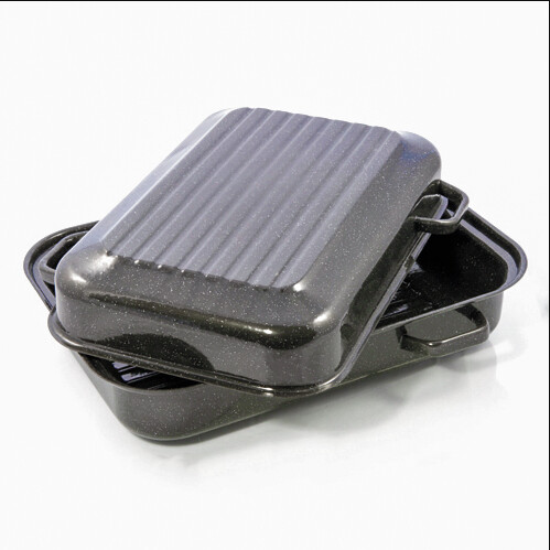 Falcon Enamel Black Fleck Range, Title: Rectangle Covered Roaster - Black