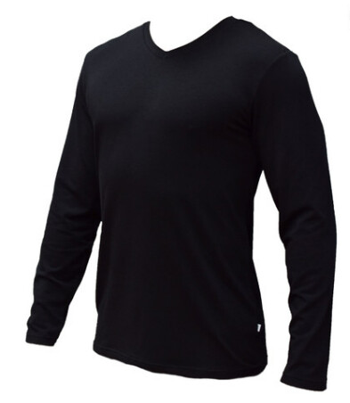 Bamboo Textiles Mens V Neck Long Sleeve Top, Size: Medium, Color: Black