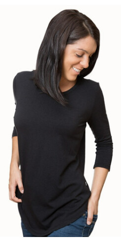 Bamboo Textiles Womens 3/4 Sleeve Lucy Yoga Tee, Color: Black, Size: 8