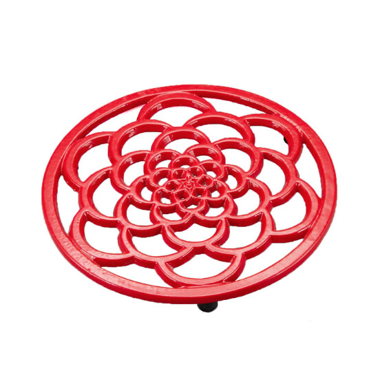 Enamel Coated Cast Iron Trivet, Colour &amp; Title: Red 18cm