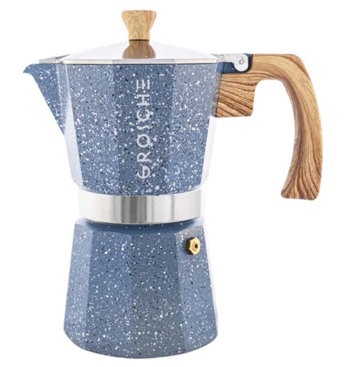 Grosche Stovetop Espresso Maker - Milano Stone, Colour &amp; Title: 3 Cup - Indigo Blue