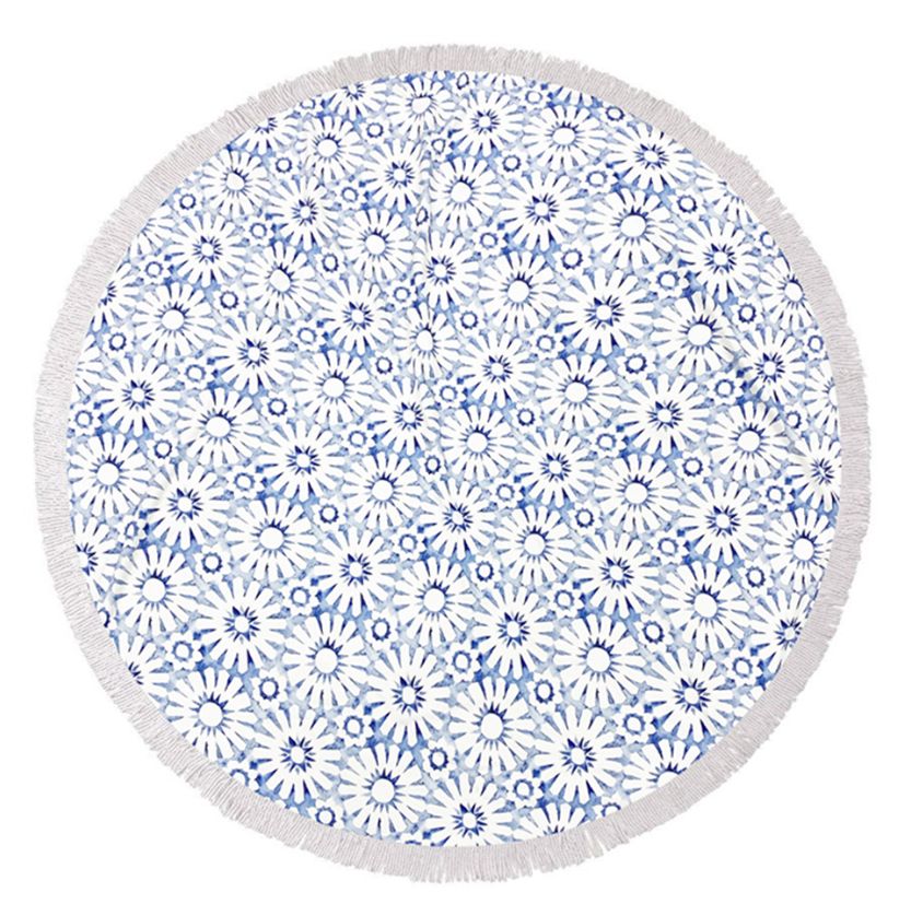 Good Vibes Round Beach Towel - 150cm, Title: Indigo Waters