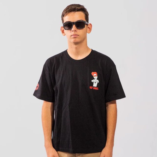 Ugly Fish T-Shirt Range, Color: Black/Red, Size: XS