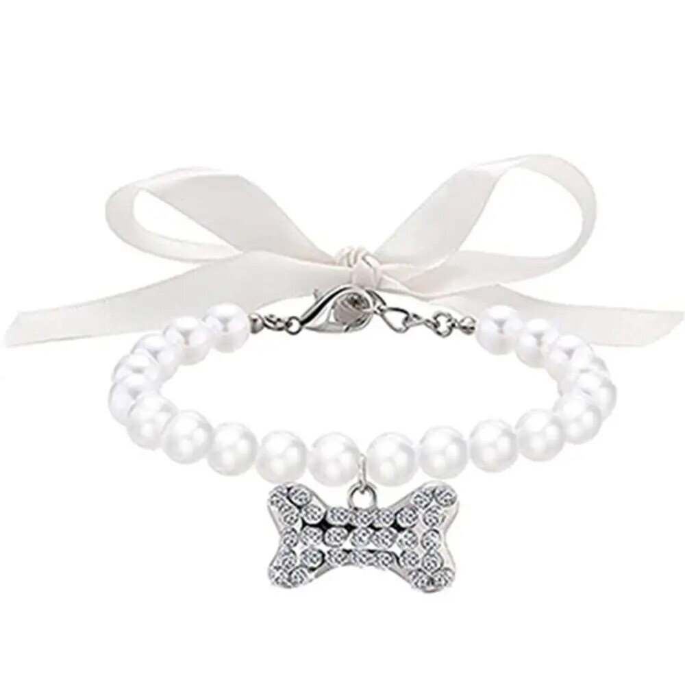 DOG PEARL NECKLACE WITH BONE