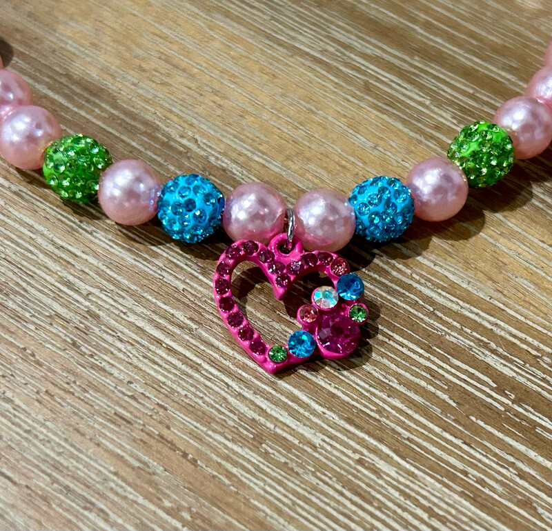 HANDMADE BOUTIQUE PINK BLUE GREEN HEART NECKLACE