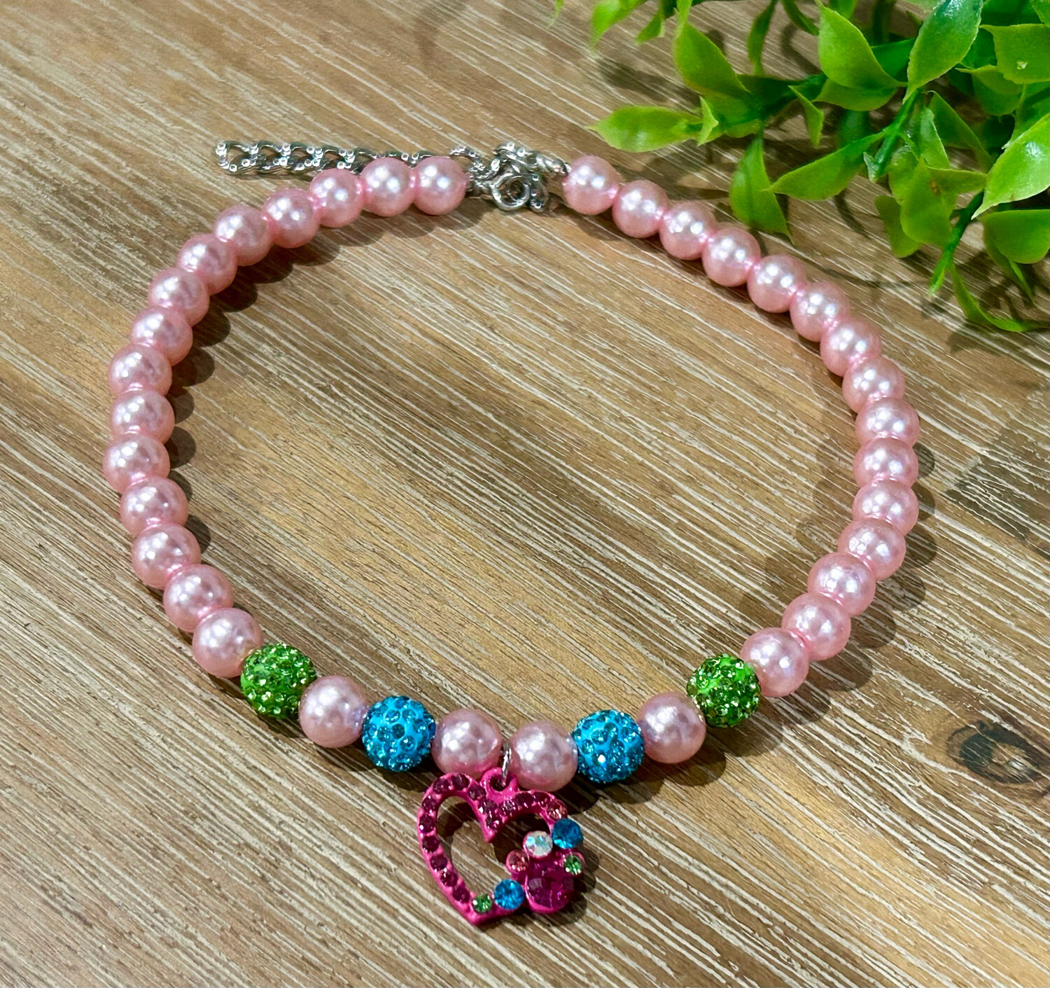 HANDMADE BOUTIQUE PINK BLUE GREEN HEART NECKLACE