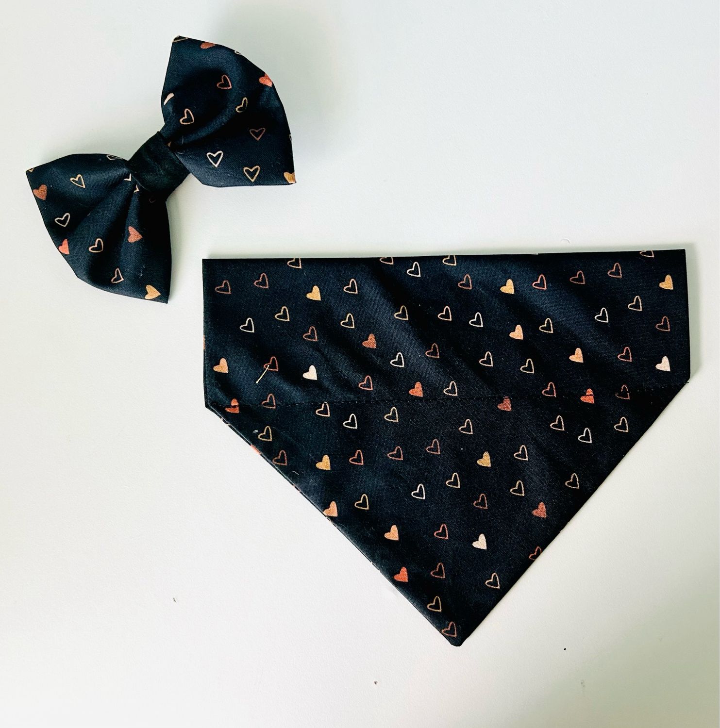 HANDMADE BLACK BANDANA WITH HEART SHAPES
