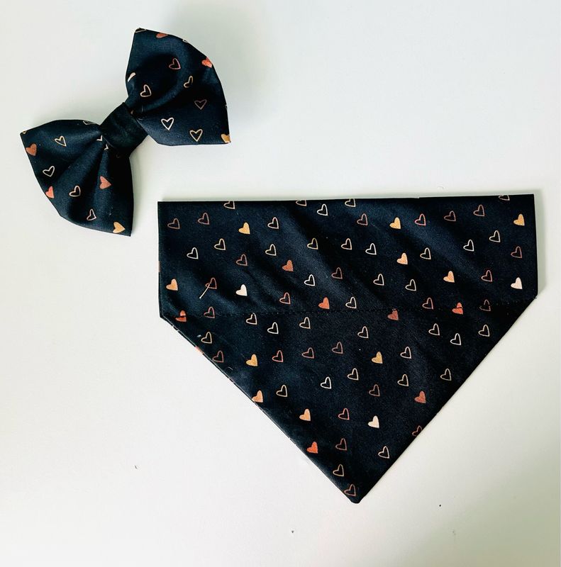 HANDMADE BLACK BANDANA WITH HEART SHAPES