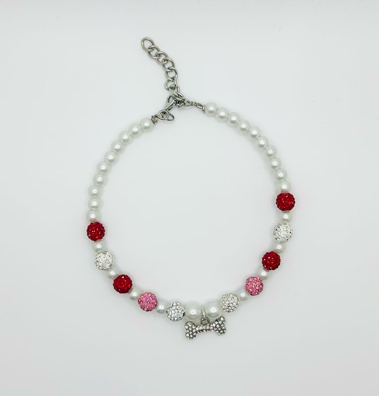 HANDMADE BOUTIQUE BONE WHITE RED PINK NECKLACE