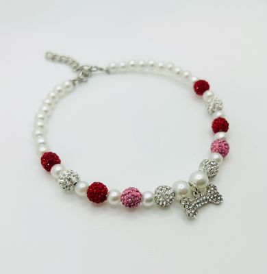 HANDMADE BOUTIQUE BONE WHITE RED PINK NECKLACE