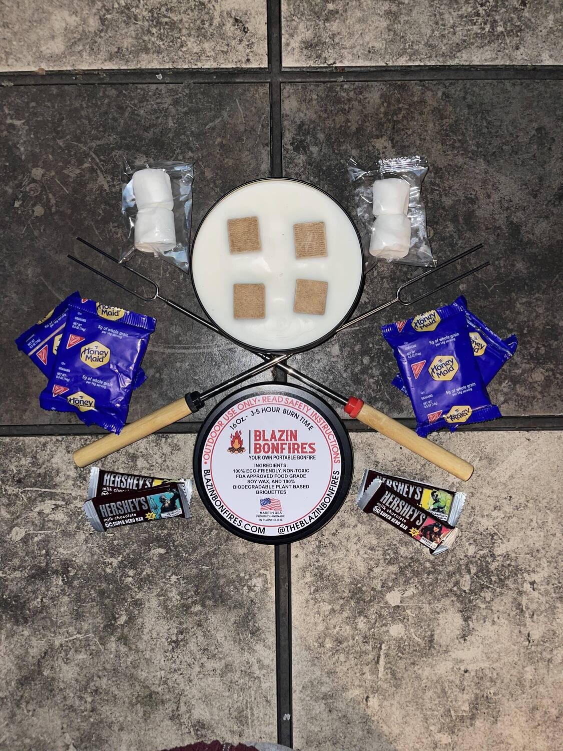 Blazin Bonfire (Portable Bonfire) w/ a Blazin S’mores Kit- (4 Pack), and a Blazin Heat Pad