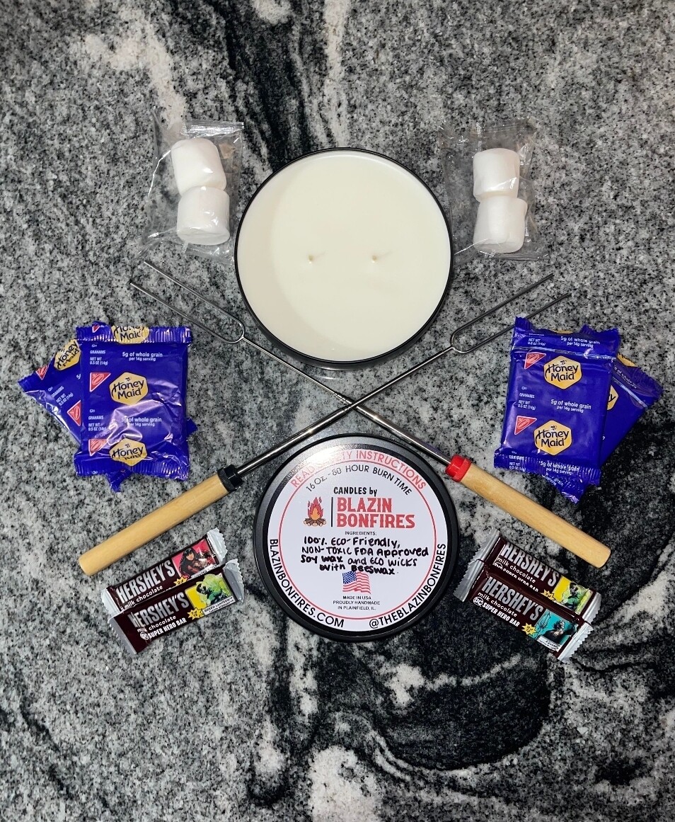 Blazin Indoor Bonfire (Portable Indoor Bonfire) w/ a Blazin S’mores Kit- (4 Pack), and a Blazin Heat Pad