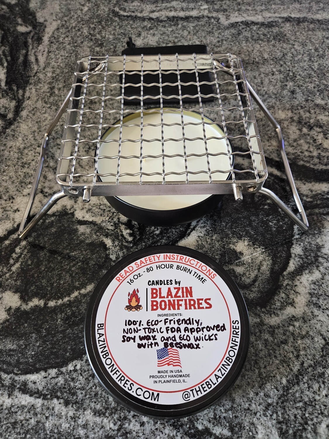 Blazin Indoor Bonfire (Portable Indoor Bonfire) Kit w/ a Blazin Heat Pad and a Blazin Camp Grill with Foldable Legs-304 Stainless Steel Grill Grate Blazin Indoor Bonfire (Portable Indoor Bonfire) Kit w/ a Blazin Heat Pad and a Blazin Camp Grill with Foldable Legs-304 Stainless Steel Grill Grate