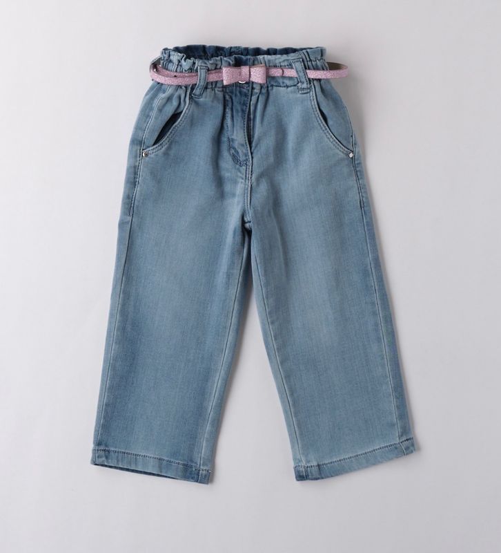 IDO wijde jeans broek met lila riempje