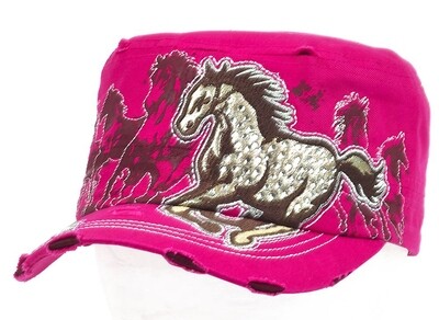 Hat - Cadet Style - Pink with Bling Running Horse