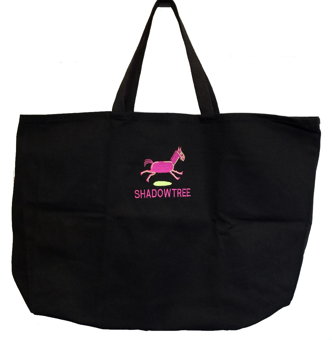 Tote - Large Black Tote/Fuchsia Horse with Lime