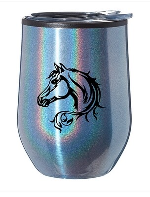 Drink  Tumbler - Iridescent Blue Stainless Steel w/Pretty Horse Head
