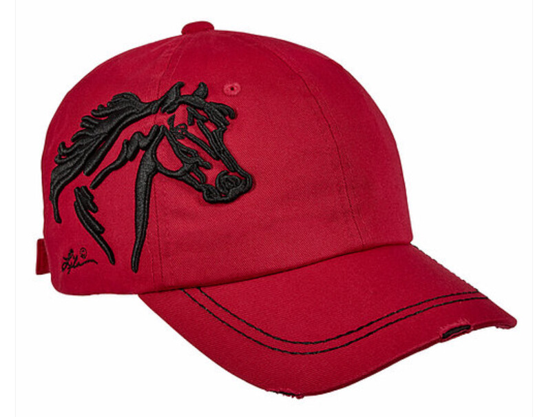 Hat - Red w/Embroidery Black Horse