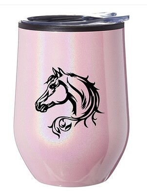 Wine Tumbler - Iridescent Pink Stainless Steel w/Pretty Horse Head