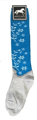 Socks - Western Boot Flowers Ladies Knee High-BLUE