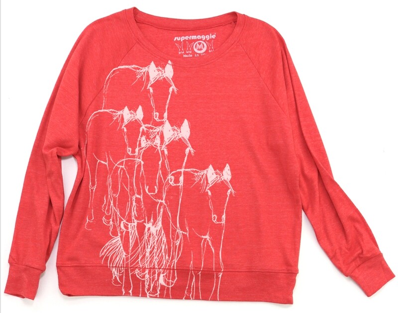 Shirt - Long Sleeve Pullover Tomato w/White Horses