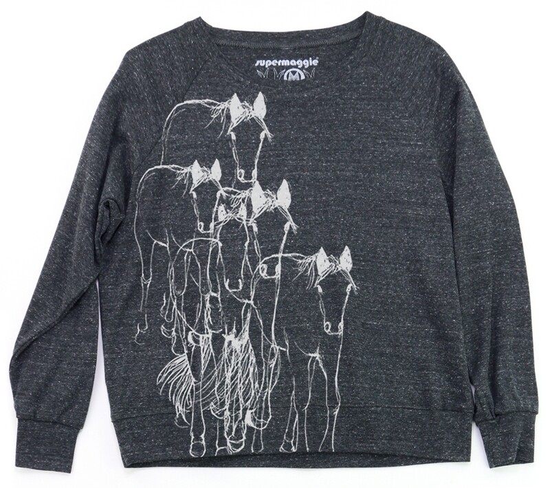 Shirt - Long Sleeve Pullover Grey w/White Horses Shirt - Long Sleeve Pullover Grey w/White Horses