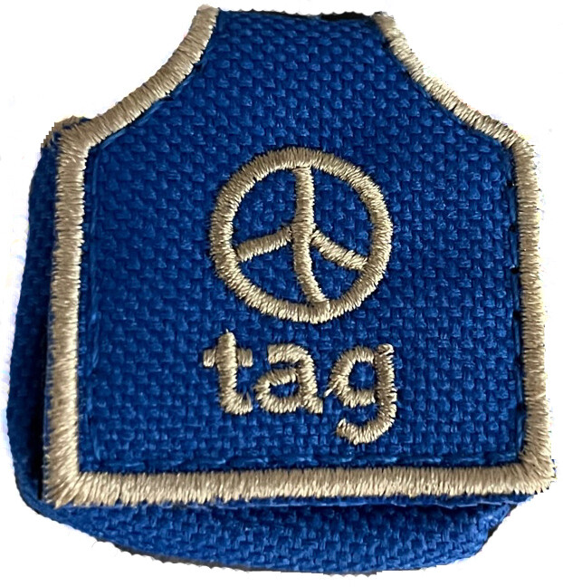 Dog Tag Cover - Peace/Rescued Blue