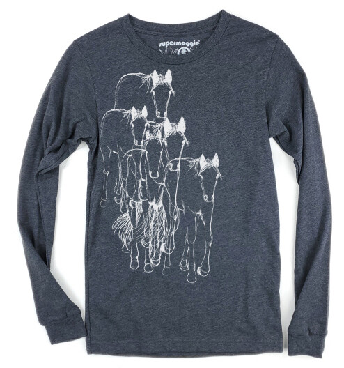 Shirt - Long Sleeve Heather Charcoal w/White Horses
