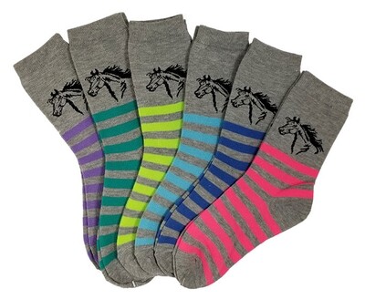 Socks - Multi-Stripes w/Horse Head - 6PK