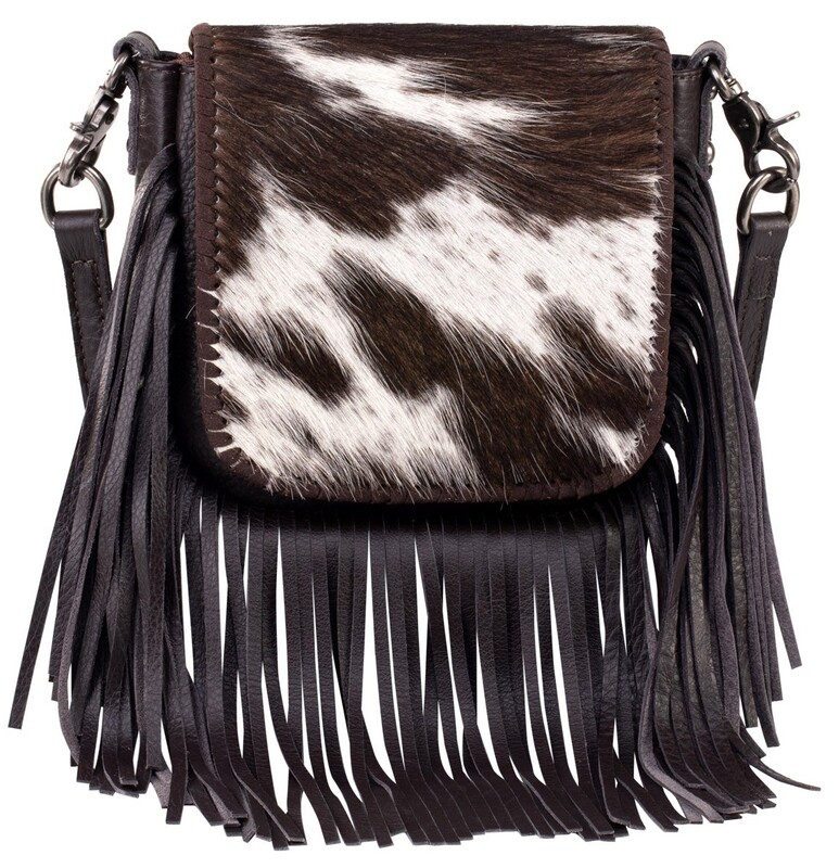 Purse - Crossbody Genuine Leather Hair on Cowhide BRN/WH
