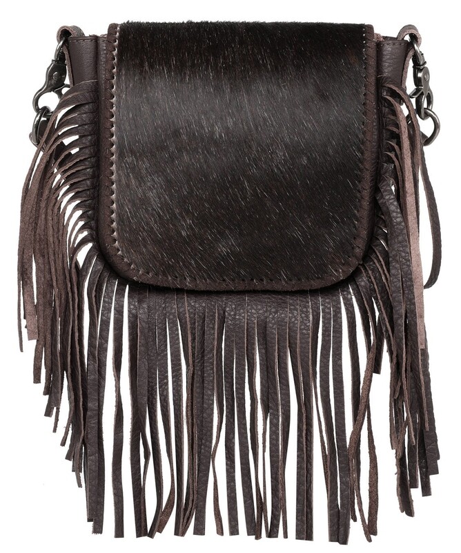 Purse - Crossbody Genuine Leather Hair on Cowhide BRN
