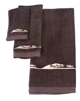 Bath Towel Set - Dark Brown w/Running Horses