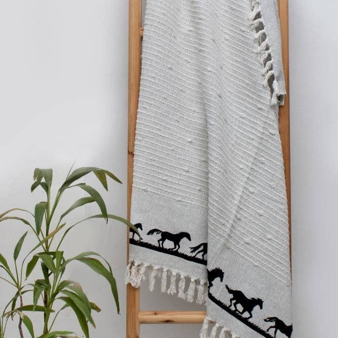 Blanket - Throw with Horses Grey