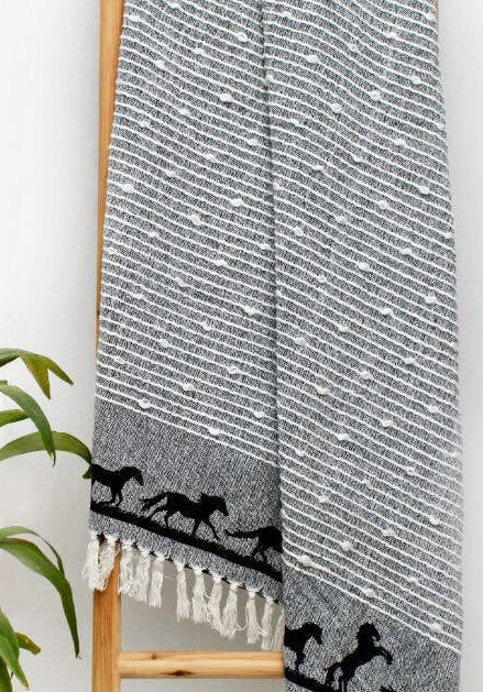 Blanket - Throw with Horses Black