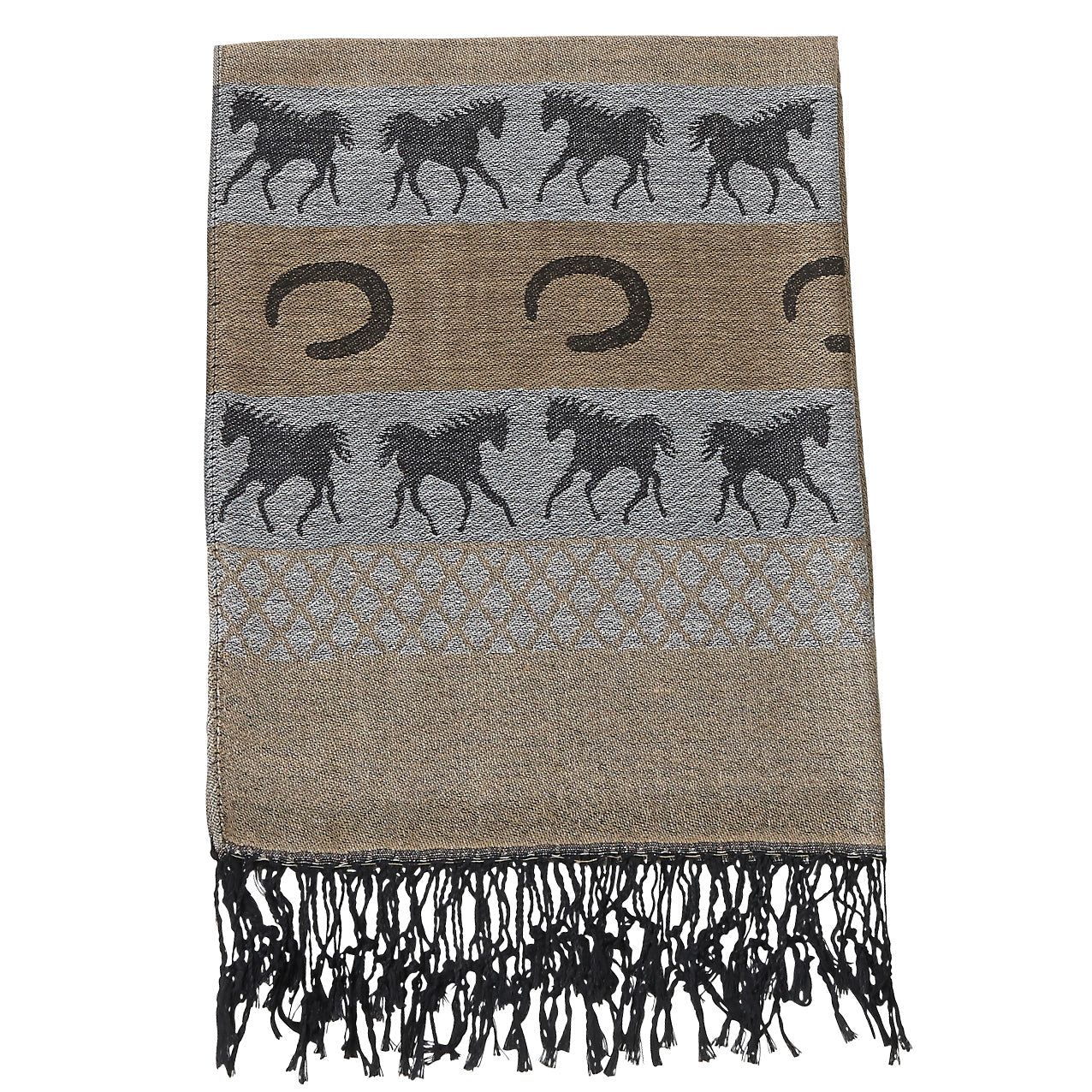 Scarf - Horses &amp; Horse Shoes - Brown