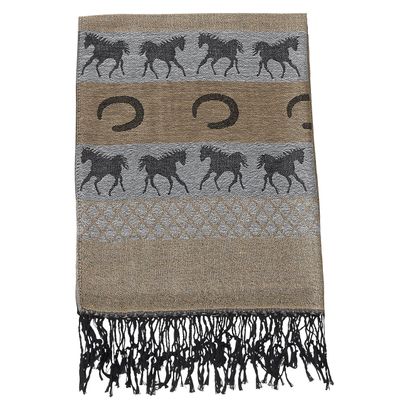 Scarf - Horses &amp; Horse Shoes - Brown