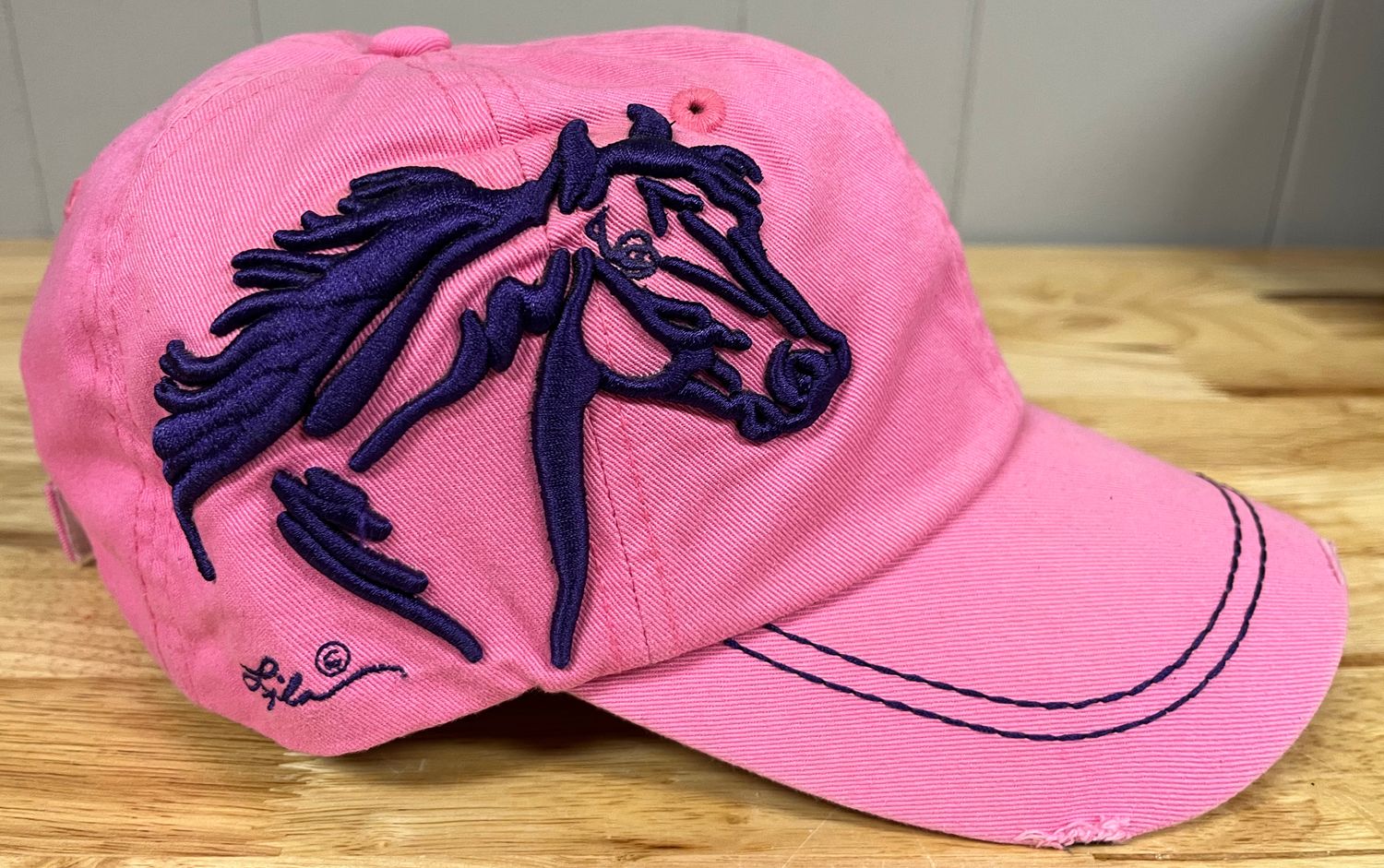 Hat - Pink w/Embroidery Purple Horse